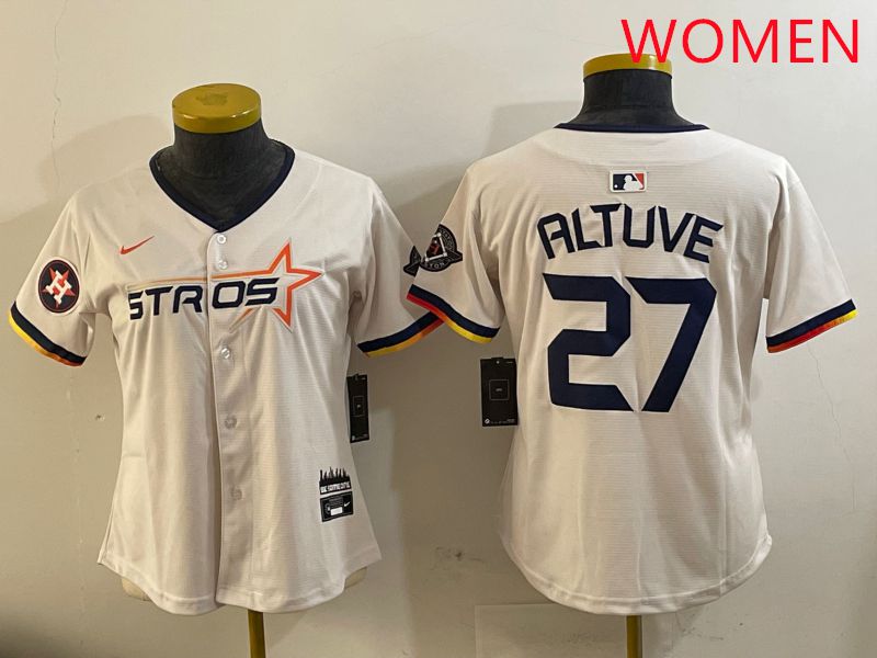 Women Houston Astros #27 Altuve Cream Three generations Joint Name 2025 Nike MLB Jersey style 15->women mlb jersey->Women Jersey